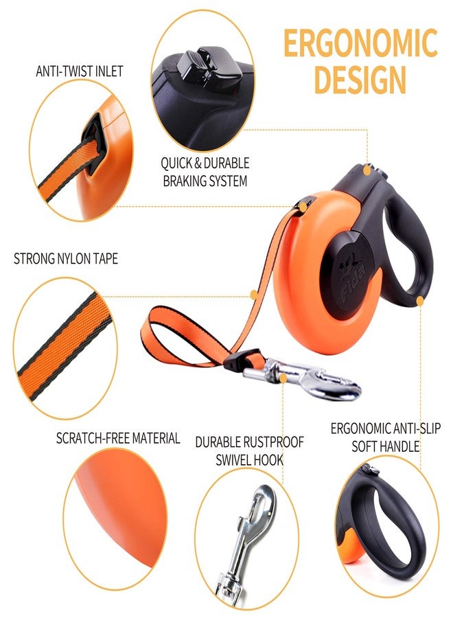 Fida Retractable Dog Leash, Heavy Duty Retracting Pet Leash with 16 ft Strong Nylon Tape/Ribbon for Medium Breed up to 55 lbs, Tangle Free, One-Hand Brake, Orange (Mars Series) - Image 5